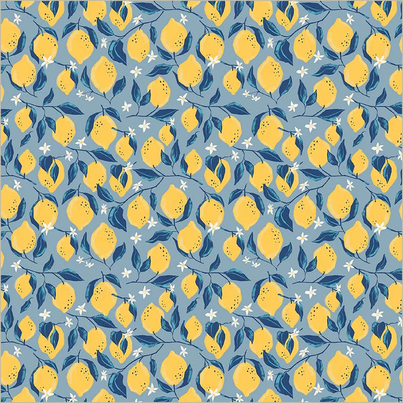 Lemons in Sea Blue -- Villa Sol by Jennifer Moore/Monaluna --- Windham Fabrics