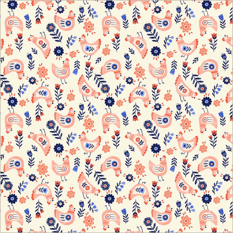 Cluck Cluck Cluck in Cream --- Folky Chicken by Natalie Briscoe --- Windham Fabrics