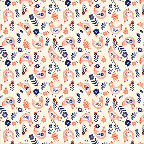 Cluck Cluck Cluck in Cream --- Folky Chicken by Natalie Briscoe --- Windham Fabrics