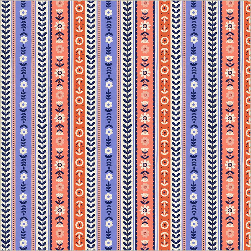 Ribbon Stripe in Cobalt --- Folky Chicken by Natalie Briscoe --- Windham Fabrics