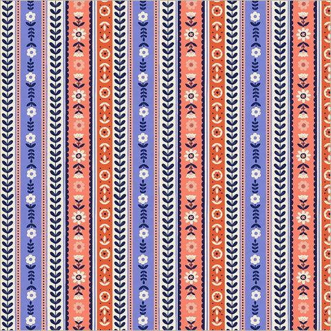 Ribbon Stripe in Cobalt --- Folky Chicken by Natalie Briscoe --- Windham Fabrics