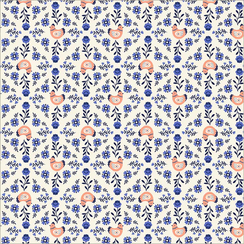 Chicks in a Row in Cream --- Folky Chicken by Natalie Briscoe --- Windham Fabrics
