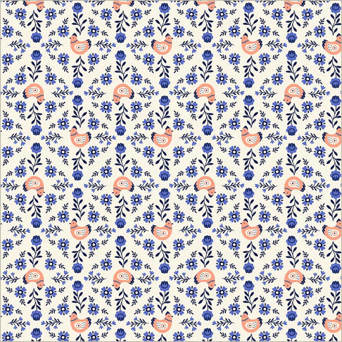 Chicks in a Row in Cream --- Folky Chicken by Natalie Briscoe --- Windham Fabrics