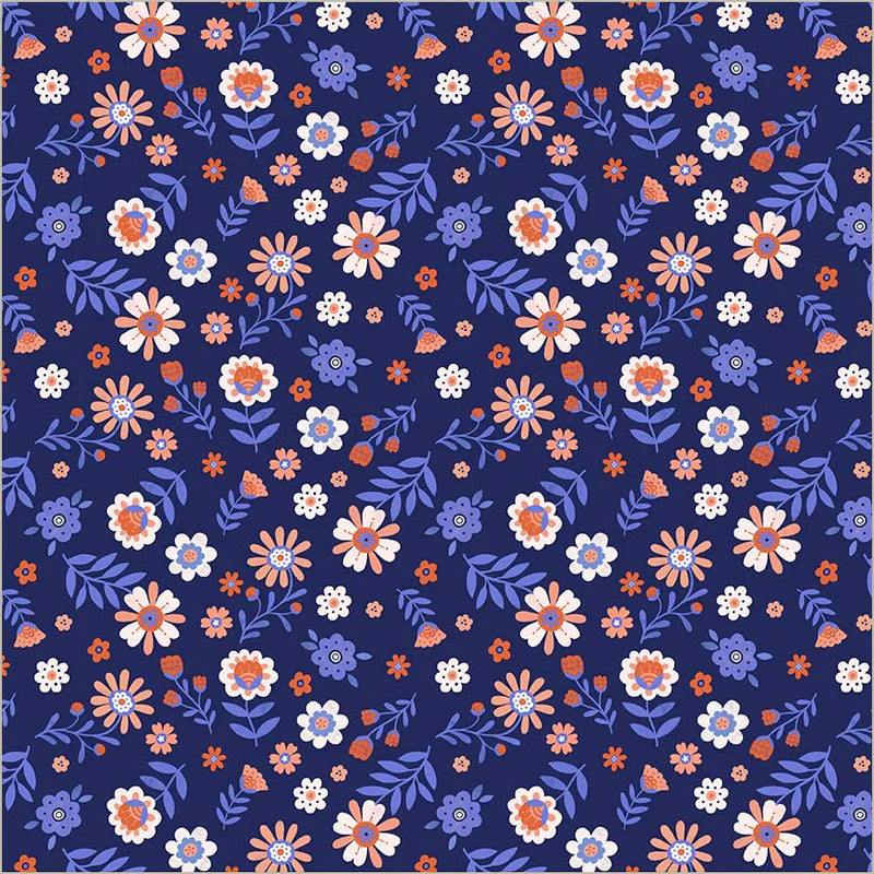 Folky Floral in Indigo --- Folky Chicken by Natalie Briscoe --- Windham Fabrics