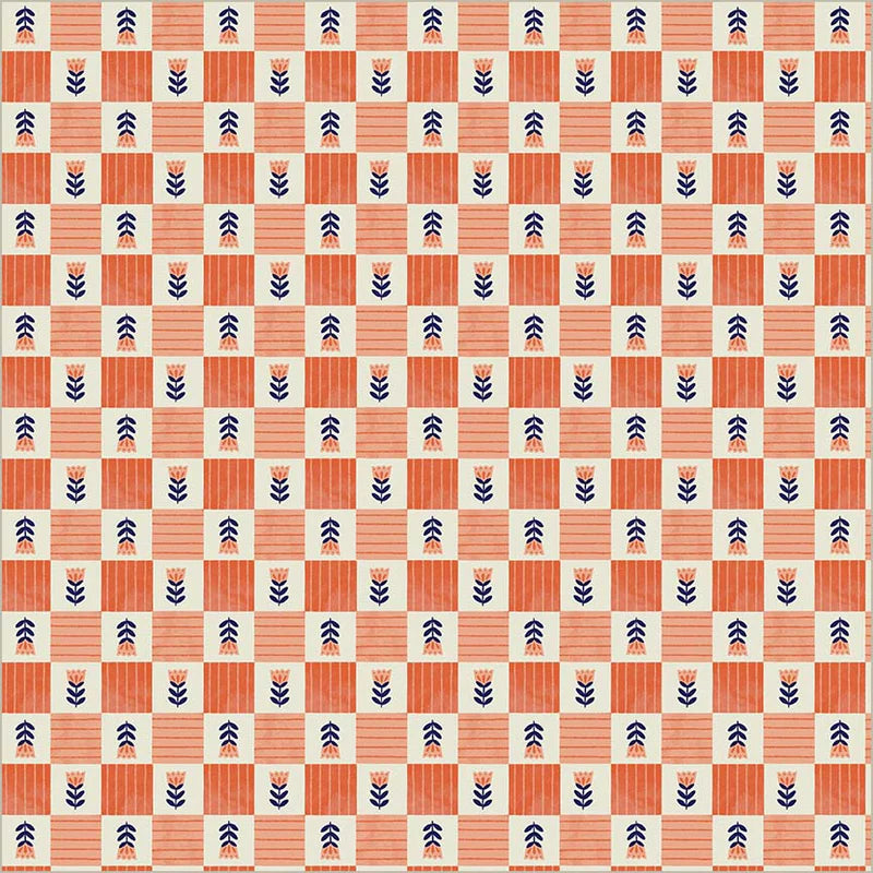 Tulip Check in Coral --- Folky Chicken by Natalie Briscoe --- Windham Fabrics