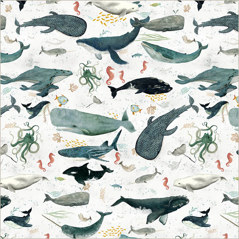 Creatures of the Sea in Foam -- Deep Blue by Katherine Quinn -- Windham Fabrics