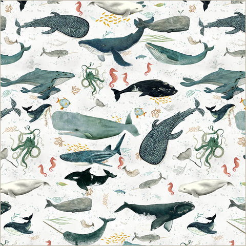 Creatures of the Sea in Foam -- Deep Blue by Katherine Quinn -- Windham Fabrics