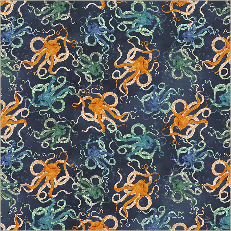 Octopodes in Deep Blue -- Deep Blue by Katherine Quinn -- Windham Fabrics