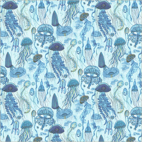 Jellyfish Field in Aqua -- Deep Blue by Katherine Quinn -- Windham Fabrics