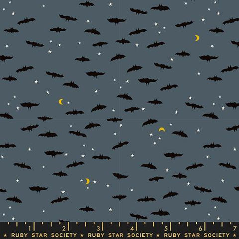 Bats & Stars in Grey Glow in the Dark -- Tiny Frights by Ruby Star Society for Moda Fabric