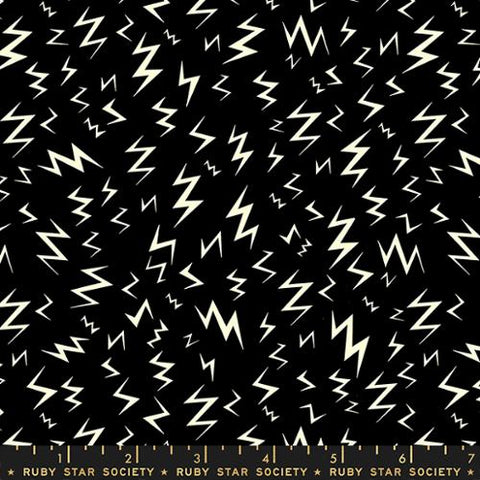 Lightning Bolt Glow in the Dark in Black -- Tiny Frights by Ruby Star Society for Moda Fabric