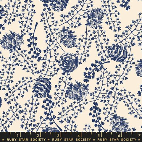 Forest Winter Pine Pinecone Sprigs in Navy -- Moda Fabric