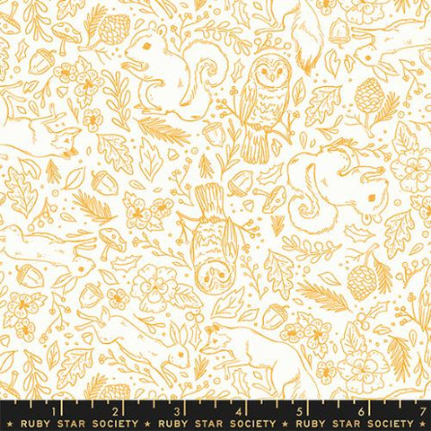 Fauna Woodland Creatures Forest in Honey -- Winterglow by Ruby Star Society for Moda Fabric