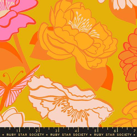 Flowerland Floral in Goldenrod ---  Flowerland by Melody Miller for Ruby Star Society -- Moda Fabric