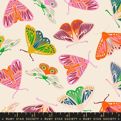 Fluttering Moth in Natural ---  Flowerland by Melody Miller for Ruby Star Society -- Moda Fabric