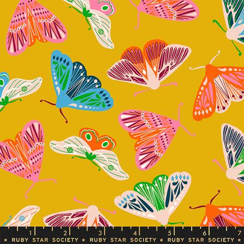 Fluttering Moth in Goldenrod ---  Flowerland by Melody Miller for Ruby Star Society -- Moda Fabric