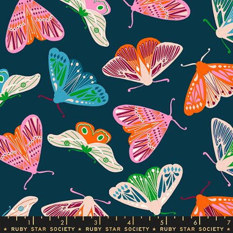 Fluttering Moth in Peacock ---  Flowerland by Melody Miller for Ruby Star Society -- Moda Fabric