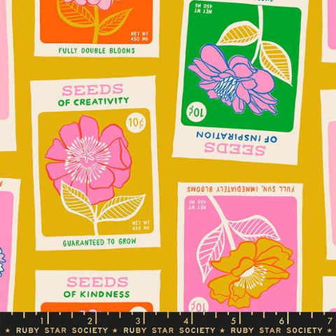 Seed Packets in Goldenrod ---  Flowerland by Melody Miller for Ruby Star Society -- Moda Fabric