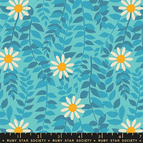 Daisies Vines in Turquoise ---  Flowerland by Melody Miller for Ruby Star Society -- Moda Fabric