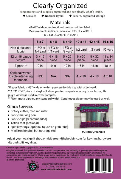 Clearly Organized | Sewing Pattern