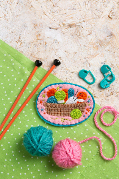Knitting Basket Felt Craft Brooch Kit | Complete Craft Kit
