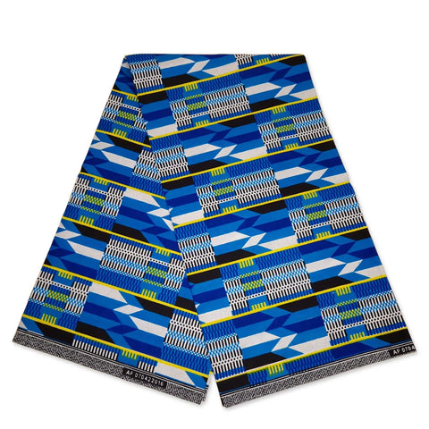 African Blue / White Kente Print Fabric Kente Ghana Wax Cloth AF-4037 - 100% Cotton -- African Fabs