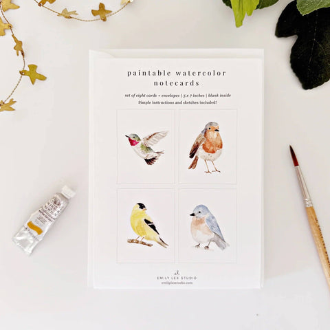 Birds paintable watercolor notecard set