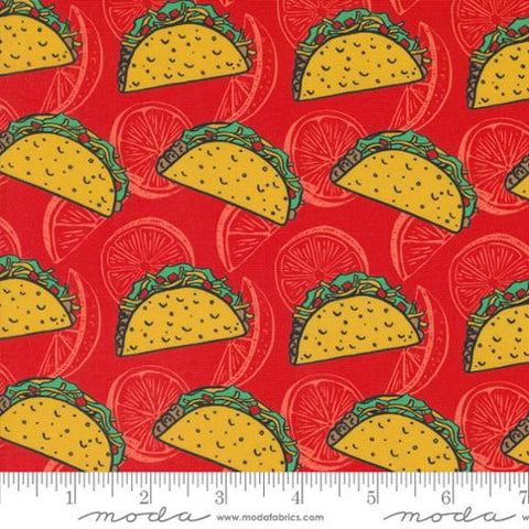 Snack Shack Coated Cotton Tacos in Ketchup  -- Crystal Manning for Moda Fabrics