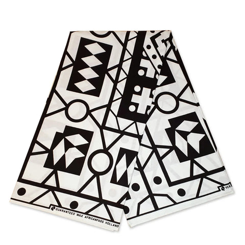 African Black / White Samakaka Angola Wax Print Fabric / Cloth (Traditional Samacaca) -- African Fabs