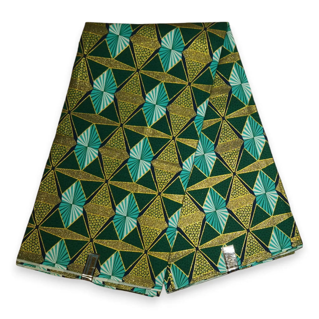 African Print Fabric - Exclusive Embellished Glitter Effects 100% Cotton - GL-4009 Green Gold