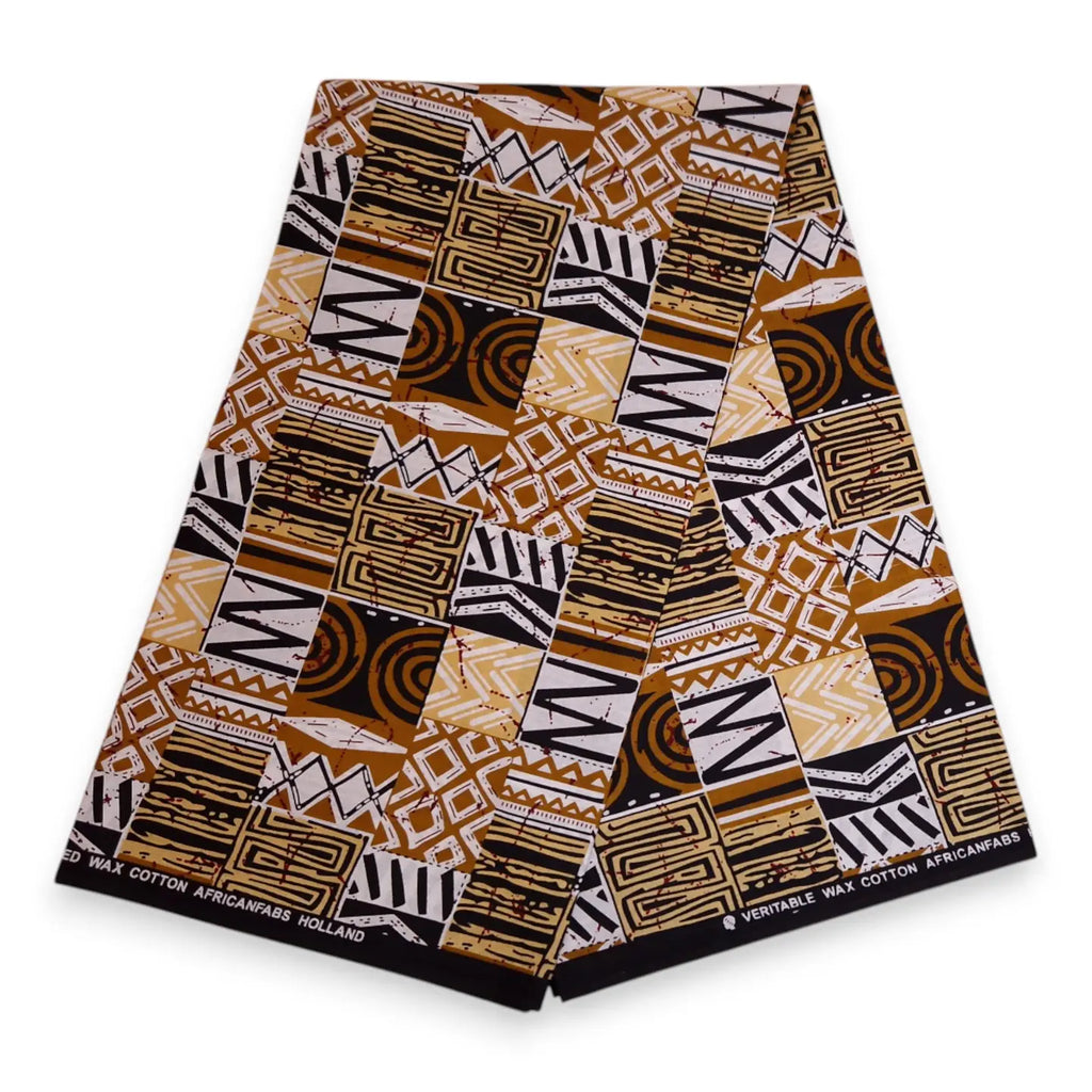 African Print Fabric - Sand Bogolan Mosaic - 100% Cotton
