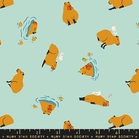Capybara in Minty --- Animal Animal by Ruby Star Society -- Moda Fabric