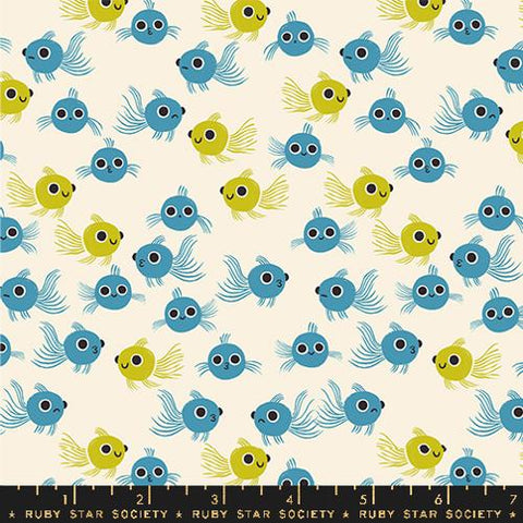 Goldfish in Vintage Blue --- Animal Animal by Ruby Star Society -- Moda Fabric