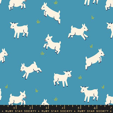 Baby Goats in Vintage Blue --- Animal Animal by Ruby Star Society -- Moda Fabrics