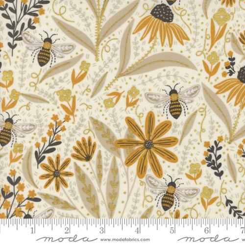 Bee Garden Florals in Metallic Porcelain -- Bee Garden by Gingiber -- Moda Fabrics