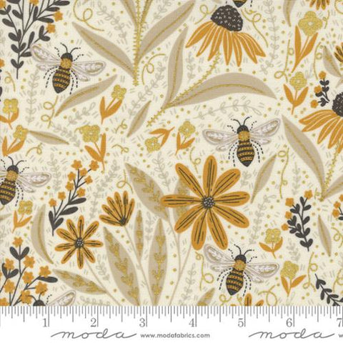 Bee Garden Florals in Metallic Porcelain -- Bee Garden by Gingiber -- Moda Fabrics