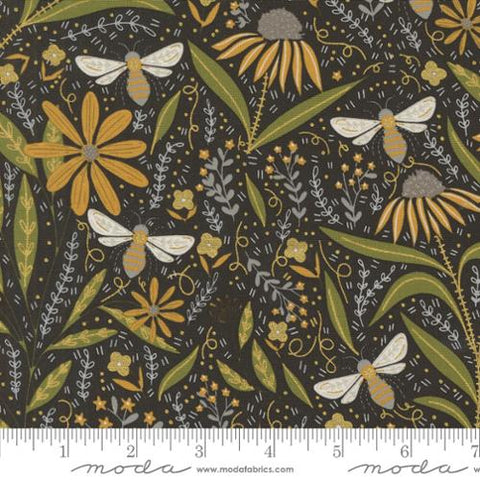 Bee Garden Florals in Metallic Black -- Bee Garden by Gingiber -- Moda Fabrics