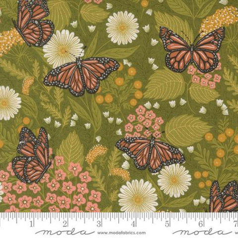 Summer Butterfly  in Metallic Ivy -- Bee Garden by Gingiber -- Moda Fabrics