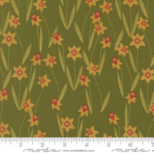 Darling Daffodils in Metallic Ivy -- Bee Garden by Gingiber -- Moda Fabrics