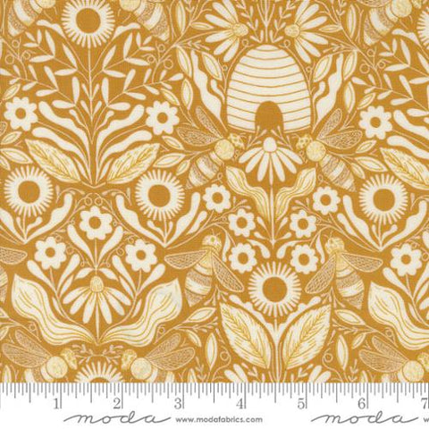 Beehive Melody Damask in Beeseax -- Bee Garden by Gingiber -- Moda Fabrics