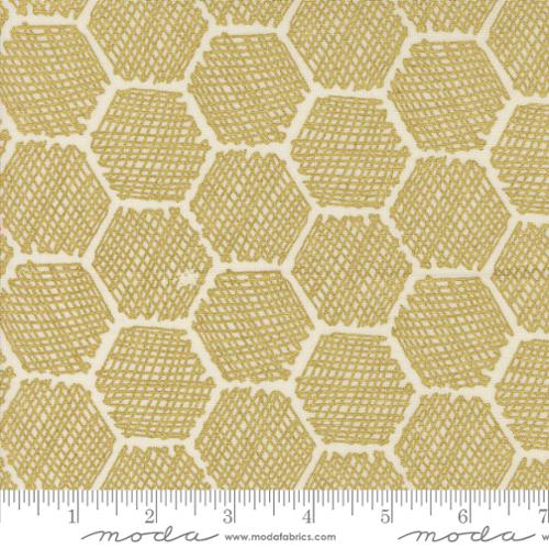 Honeycomb Geometrics in Metallic Porcelain -- Bee Garden by Gingiber -- Moda Fabrics