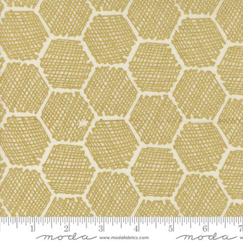 Honeycomb Geometrics in Metallic Porcelain -- Bee Garden by Gingiber -- Moda Fabrics