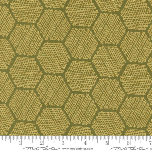 Honeycomb Geometrics in Metallic Ivy -- Bee Garden by Gingiber -- Moda Fabrics