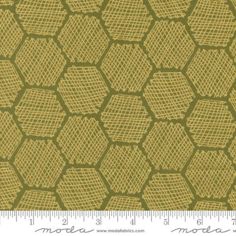 Honeycomb Geometrics in Metallic Ivy -- Bee Garden by Gingiber -- Moda Fabrics