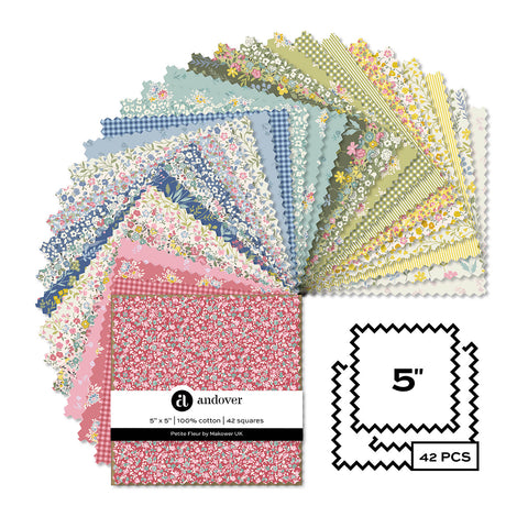 Petite Fleur -  5 X 5 Charm Squares --- Andover Fabrics