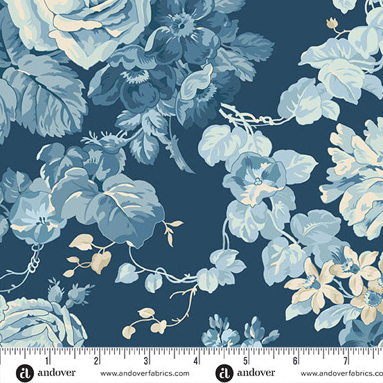 Rose Bouquet Navy -- Special Delivery by Laundry Basket Quilts -- Andover Fabrics