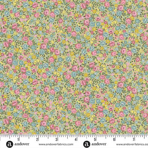 Petite Fleur by Makower UK Rose Green -- Andover Fabrics