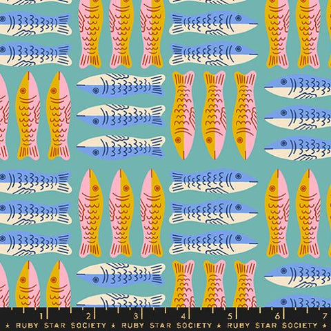 Sardines in Turquoise --  Ooh Lucky Lucky by Alexia Abegg for Ruby Star Society -- Moda Fabrics