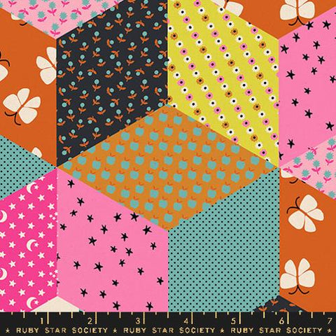 Canvas Tumbling Blocks in Turquoise  --  Ooh Lucky Lucky by Alexia Abegg for Ruby Star Society -- Moda Fabrics