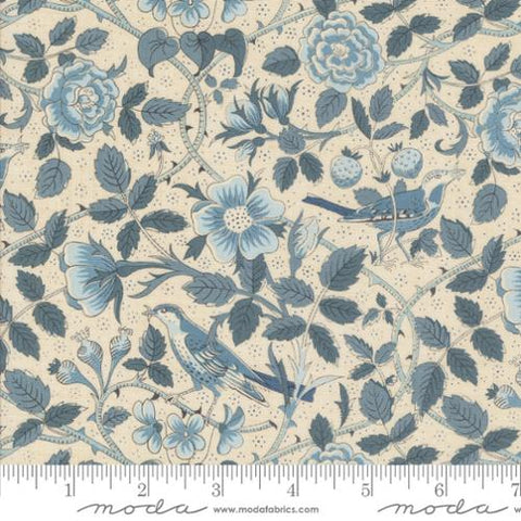 Oiseaux Florals Birds in Pearl French Blue -- Sacre Bleu by French General for Moda Fabrics